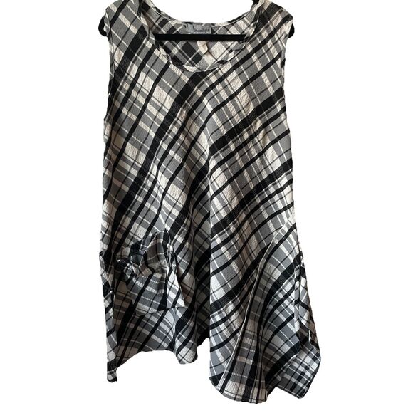 Moonlight Y&S Fashion Design Drapey Plaid Tunic Asymmetrical Top Sleeveless XL - Picture 1 of 3